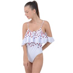 Red And White Matrix Patterned Design Drape Piece Swimsuit by dflcprintsclothing