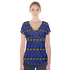 Blue Illusion Short Sleeve Front Detail Top by Sparkle