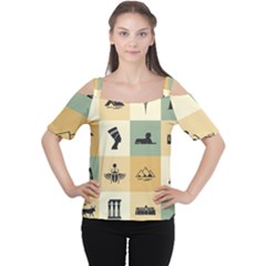 Egyptian Flat Style Icons Cutout Shoulder Tee
