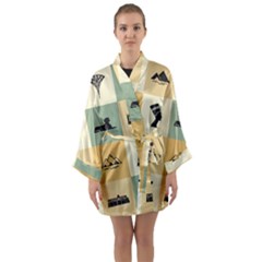 Egyptian Flat Style Icons Long Sleeve Satin Kimono