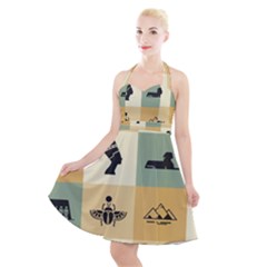 Egyptian Flat Style Icons Halter Party Swing Dress  by Wegoenart