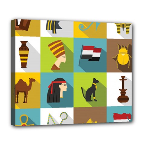 Egypt Travel Items Icons Set Flat Style Deluxe Canvas 24  X 20  (stretched) by Wegoenart