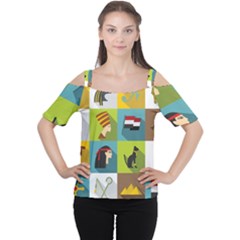 Egypt Travel Items Icons Set Flat Style Cutout Shoulder Tee