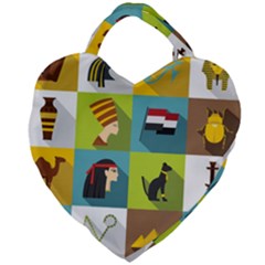 Egypt Travel Items Icons Set Flat Style Giant Heart Shaped Tote by Wegoenart