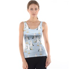 Cute Seagulls Seamless Pattern Light Blue Background Tank Top