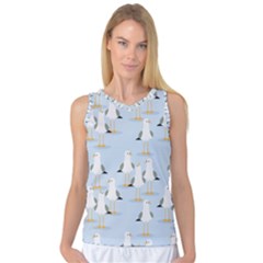 Cute Seagulls Seamless Pattern Light Blue Background Women s Basketball Tank Top