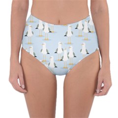 Cute Seagulls Seamless Pattern Light Blue Background Reversible High-Waist Bikini Bottoms