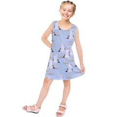 Cute Seagulls Seamless Pattern Light Blue Background Kids  Tunic Dress