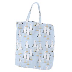 Cute Seagulls Seamless Pattern Light Blue Background Giant Grocery Tote