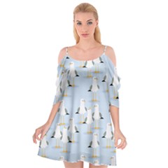 Cute Seagulls Seamless Pattern Light Blue Background Cutout Spaghetti Strap Chiffon Dress