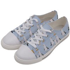 Cute Seagulls Seamless Pattern Light Blue Background Women s Low Top Canvas Sneakers