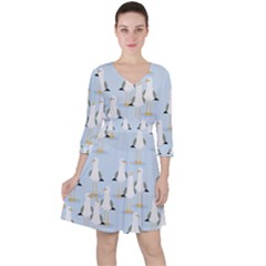 Cute Seagulls Seamless Pattern Light Blue Background Ruffle Dress