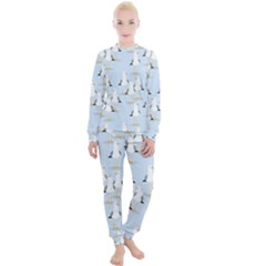 Cute Seagulls Seamless Pattern Light Blue Background Women s Lounge Set