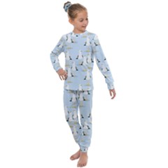 Cute Seagulls Seamless Pattern Light Blue Background Kids  Long Sleeve Set 