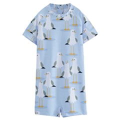 Cute Seagulls Seamless Pattern Light Blue Background Kids  Boyleg Half Suit Swimwear