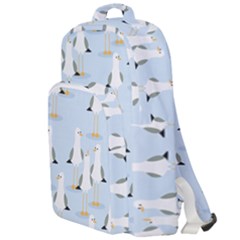 Cute Seagulls Seamless Pattern Light Blue Background Double Compartment Backpack