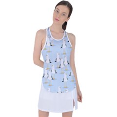 Cute Seagulls Seamless Pattern Light Blue Background Racer Back Mesh Tank Top