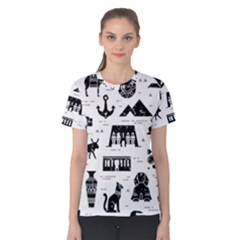 Dark Seamless Pattern Symbols Landmarks Signs Egypt Women s Cotton Tee