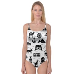 Dark Seamless Pattern Symbols Landmarks Signs Egypt Camisole Leotard 