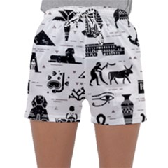 Dark Seamless Pattern Symbols Landmarks Signs Egypt Sleepwear Shorts