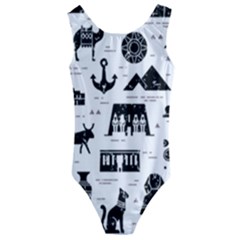 Dark Seamless Pattern Symbols Landmarks Signs Egypt Kids  Cut-Out Back One Piece Swimsuit