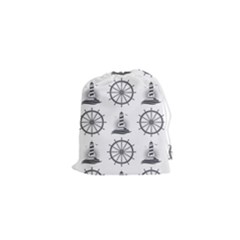 Marine Nautical Seamless Pattern With Vintage Lighthouse Wheel Drawstring Pouch (xs) by Wegoenart