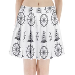 Marine Nautical Seamless Pattern With Vintage Lighthouse Wheel Pleated Mini Skirt