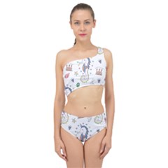 Seamless Pattern Cute Unicorn Cartoon Hand Drawn Spliced Up Two Piece Swimsuit by Wegoenart