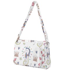 Seamless Pattern Cute Unicorn Cartoon Hand Drawn Front Pocket Crossbody Bag by Wegoenart