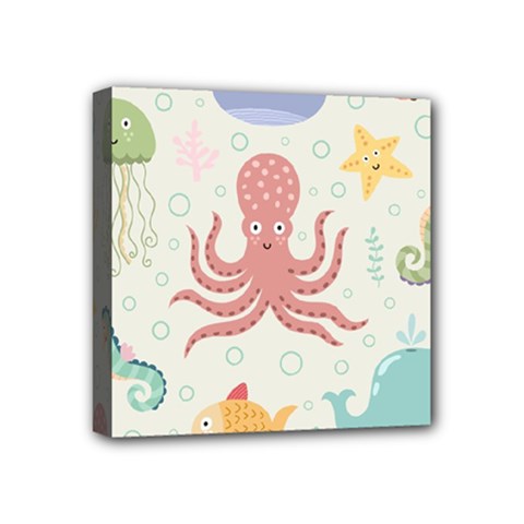 Underwater Seamless Pattern Light Background Funny Mini Canvas 4  x 4  (Stretched)