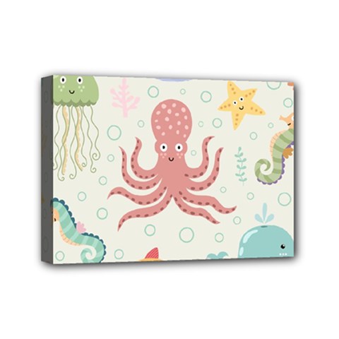 Underwater Seamless Pattern Light Background Funny Mini Canvas 7  x 5  (Stretched)