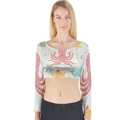 Underwater Seamless Pattern Light Background Funny Long Sleeve Crop Top