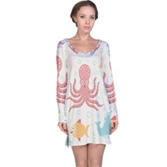 Underwater Seamless Pattern Light Background Funny Long Sleeve Nightdress