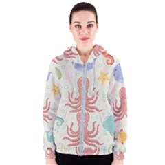 Underwater Seamless Pattern Light Background Funny Women s Zipper Hoodie