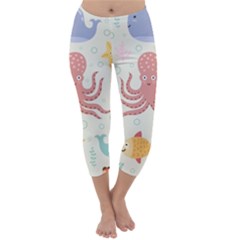 Underwater Seamless Pattern Light Background Funny Capri Winter Leggings 