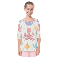 Underwater Seamless Pattern Light Background Funny Kids  Quarter Sleeve Raglan Tee