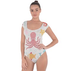 Underwater Seamless Pattern Light Background Funny Short Sleeve Leotard 