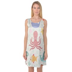 Underwater Seamless Pattern Light Background Funny Sleeveless Satin Nightdress