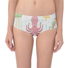 Underwater Seamless Pattern Light Background Funny Mid-Waist Bikini Bottoms