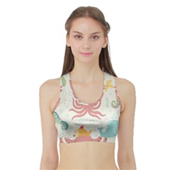 Underwater Seamless Pattern Light Background Funny Sports Bra with Border
