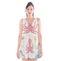 Underwater Seamless Pattern Light Background Funny Scoop Neck Skater Dress