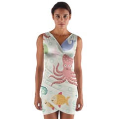 Underwater Seamless Pattern Light Background Funny Wrap Front Bodycon Dress