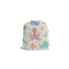 Underwater Seamless Pattern Light Background Funny Drawstring Pouch (XS)