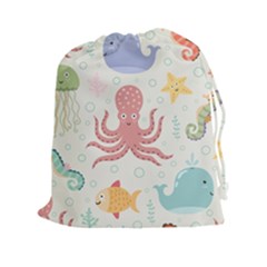 Underwater Seamless Pattern Light Background Funny Drawstring Pouch (2XL)