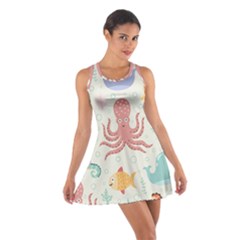 Underwater Seamless Pattern Light Background Funny Cotton Racerback Dress