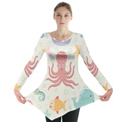 Underwater Seamless Pattern Light Background Funny Long Sleeve Tunic 