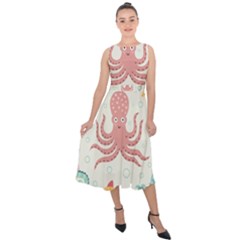 Underwater Seamless Pattern Light Background Funny Midi Tie-Back Chiffon Dress