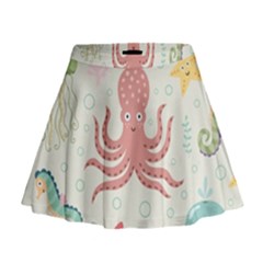 Underwater Seamless Pattern Light Background Funny Mini Flare Skirt