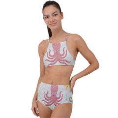 Underwater Seamless Pattern Light Background Funny High Waist Tankini Set