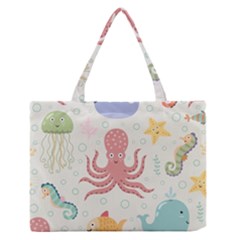 Underwater Seamless Pattern Light Background Funny Zipper Medium Tote Bag